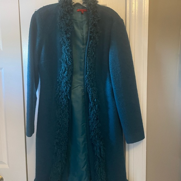 Elegant Teal wool trimmed coat - Picture 4 of 6